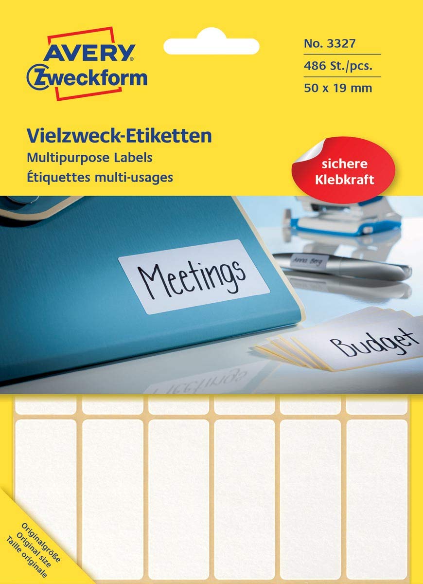 Avery Zweckform 3327 Universal Labels 27 Sheets 486 Labels 50 x 19 mm White