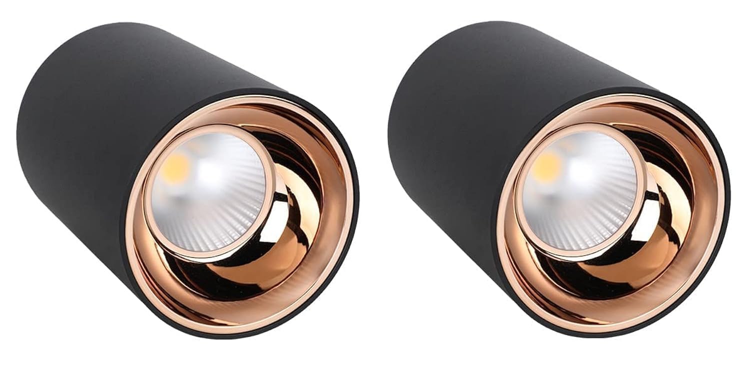 Mufasa 6 Watts Black Body LED Round Surface Cylinder Light Cylindrical Shape Indoor Ceiling Mounted Spot Light Down Light Aluminium Body (7Cm Height) (Warm White) (Pack of 2)