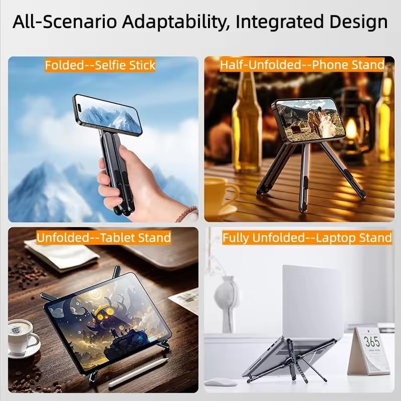 Image of Magnetic Foldable Mobile Stand for Table, 4-in-1 Aluminium Alloy Phone Holder, Tablet Stand, Laptop Stand & Portable Magnetic Desk Stand for Mobile Phone, Tablet, Laptop, Travel & Office Use