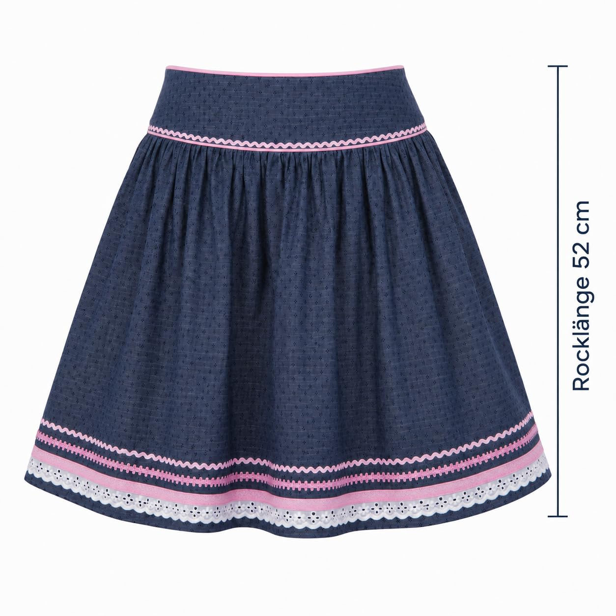 Ramona Lippert Damen Trachtenrock Finja Blau Rosa mit Borten