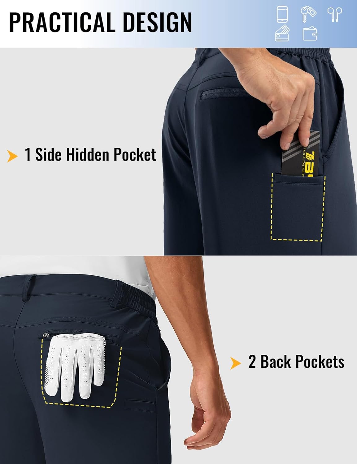 Rdruko Men's Stretch Golf Shorts 9" Quick Dry Lightweight Elastic Waist Waistband Flat Front Dress Shorts with 5 Pockets - Image 7