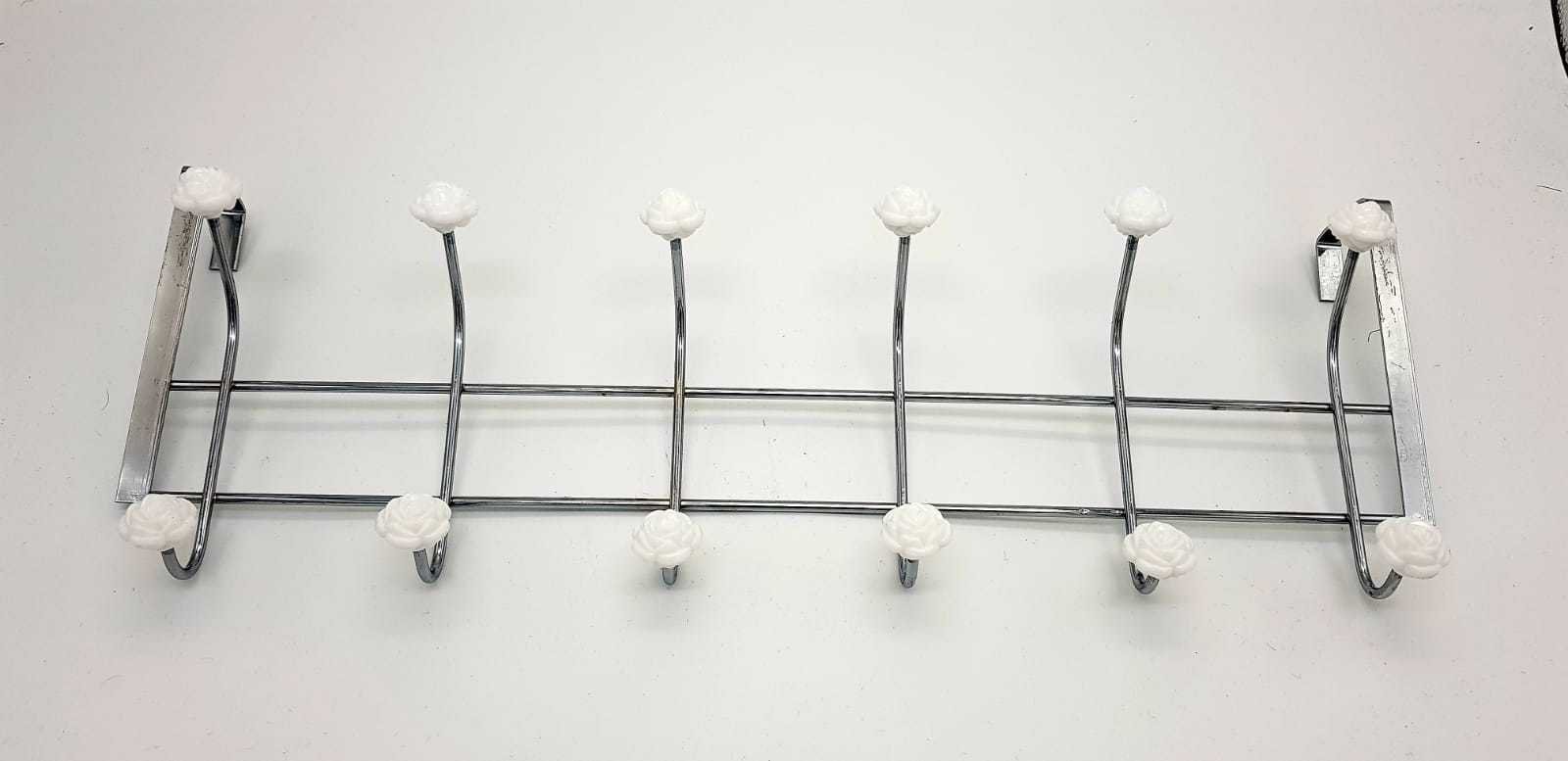 RSK Goods Rose Flower Metal Over Door Hanger-12 Hook Rack (Blue/White/Pink/Cream) (White)