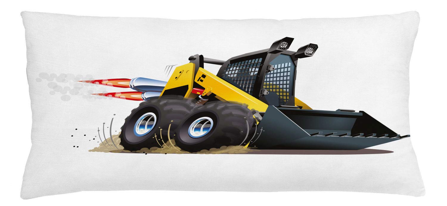 Lunarable Cartoon Throw Pillow Cushion Cover, Cool Construction Vehicle Bulldozer S Steer Nitro Speed Off Road, Decorative Square Accent Pillow Case, 36