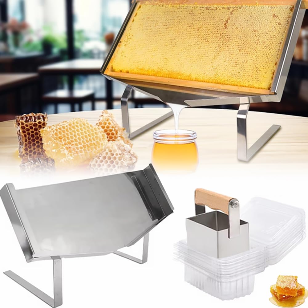 Expositor de Panales,Soporte para Marco de de Miel,Bandeja de Soporte para Marco de Colmena de,con miel de miel Corte,10pcs recipientes,Pata Ajustable en Altura,para Restaurantes Apícolas Panaderías
