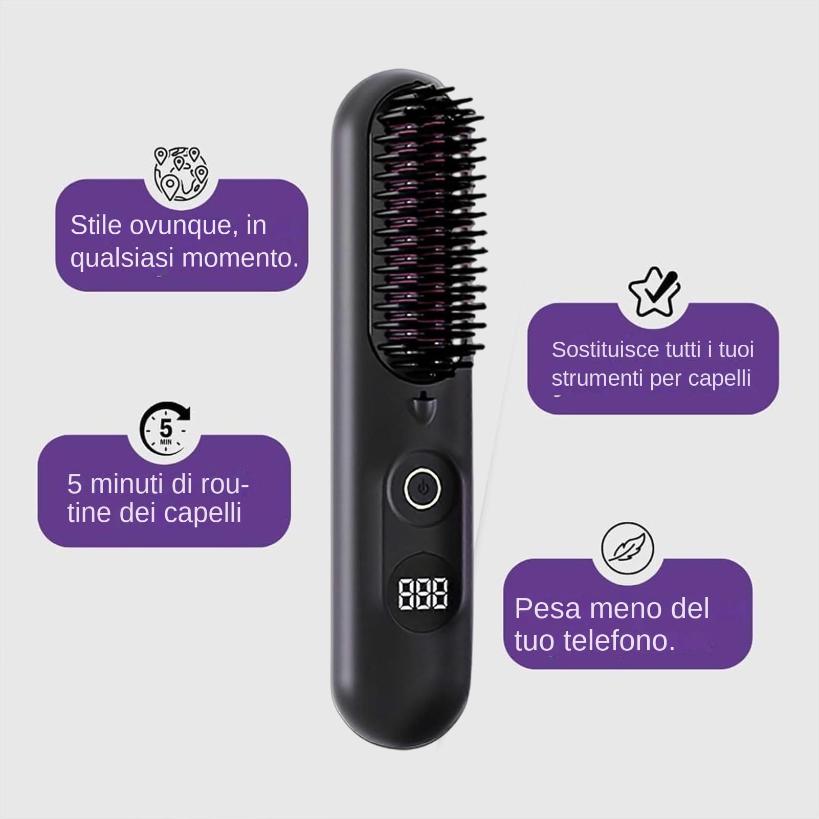Plancha De Cabello Inalámbrica - Cepillo De Cabello Recargable Por USB Calentado De Cerámica, Peine Caliente Calentado Recargable | Cepillo Para Alisar La Barba Para Niñas Mujeres Esposas Fi