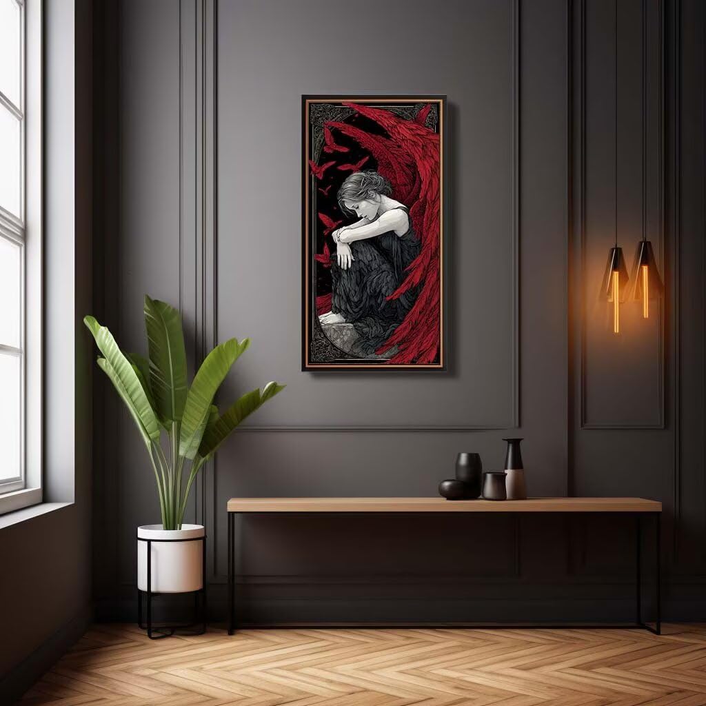 Obraz diamentowy dla dorosłych, duży, XXL, 80 x 160 cm, obraz 5D, obraz z motywem upadłego anioła, okrągły, pełne wiertło, obraz diamentowy, gotyk, sztuka, malarstwo, do domu, na ścianę (RD1040)
