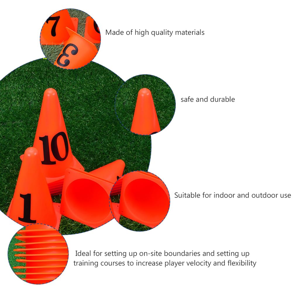 VOSAREA 10 Stücke Markierungshütchen Zahlen 1-10 Markierungskegel Trainingskegel Markierkegel Sport Fußball Hütchen Slalom für Sport Basketball Training Disc Marker Set
