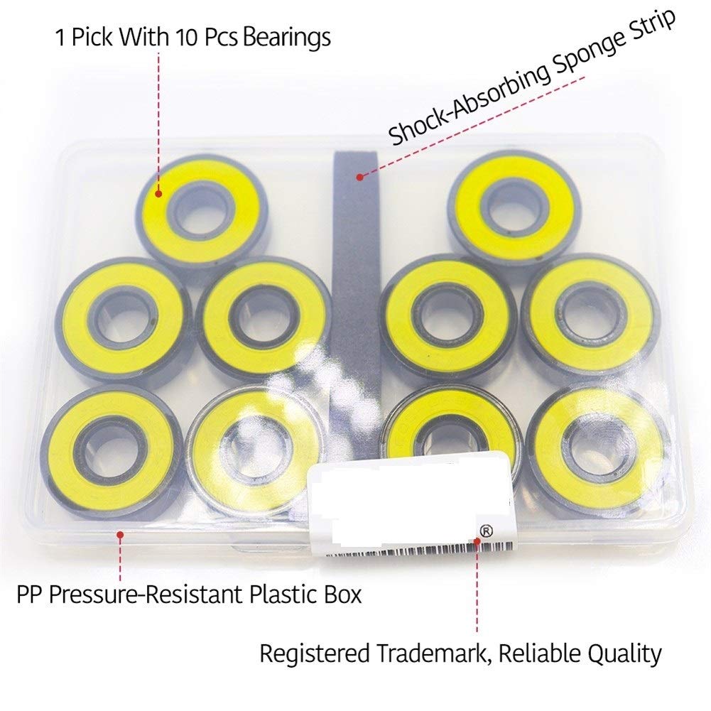 JIYAMI'EN EL-ZHOU 10Pcs 608RS Inline-Skate Lager ABEC-9 Gelb V Versiegelte Stahlkäfig Kugellager 608 2RS Geschwindigkeit Glatte Oberfläche mit Öl
