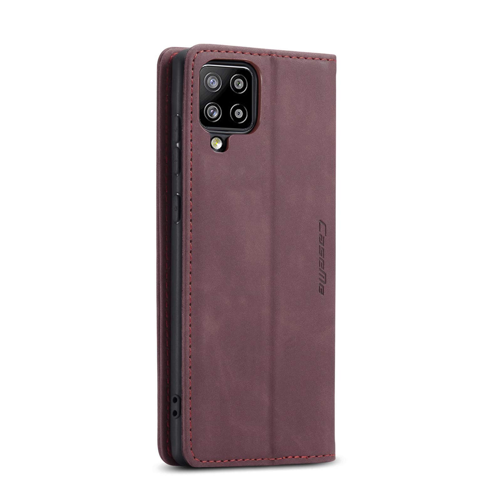 Arlgseln Magnetic Cell Phone Holster Genuine Leather Business Wallet Case+RFID Blocking Card Slot Pocket Protection for Samsung Galaxy A42 5G 2020 Release (Wine Red)