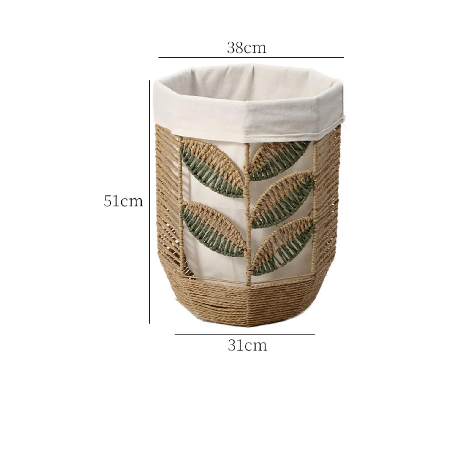 Amagogo Cesto Porta Biancheria Cesto Cesta Lavanderia Contenitore Organizzatore con Rivestimento in Cotone Lino Intrecciato con Bordo Rinforzato E Manico, Grande, Stile Rustico Con Motivo A Foglie