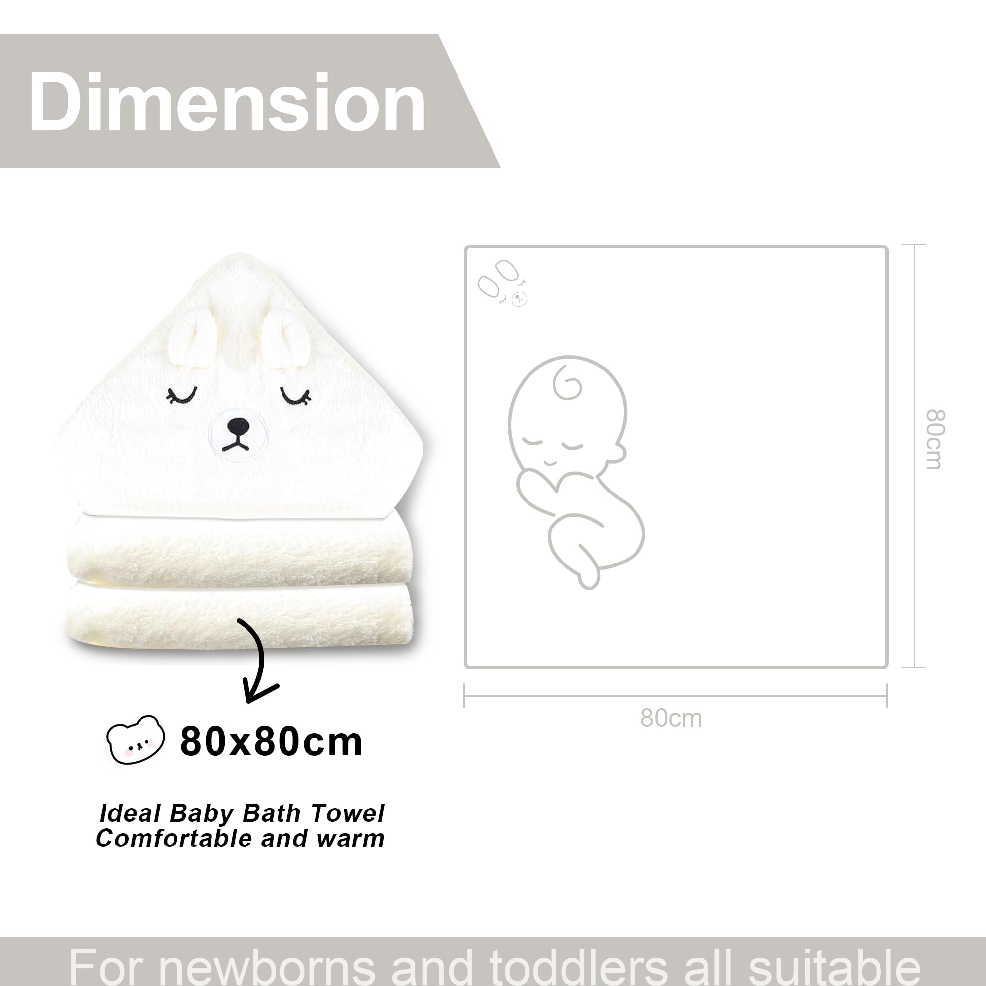 Cape De Bain Bébé 80x80cm - Serviette Sortie De Bain Velours Corail Ultra Douce