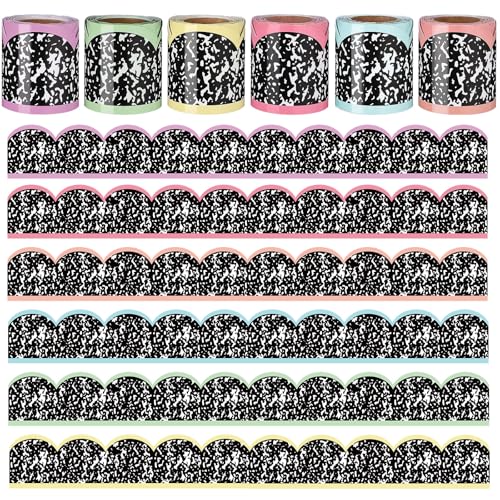 Image of Fuutreo 6 Roll 197 ft Composition Bulletin Board Borders Black and White Scalloped Rolled Border Trim Pastel Wave Line Borders Decoration for Back to School Classroom Chalkboard Office Wall