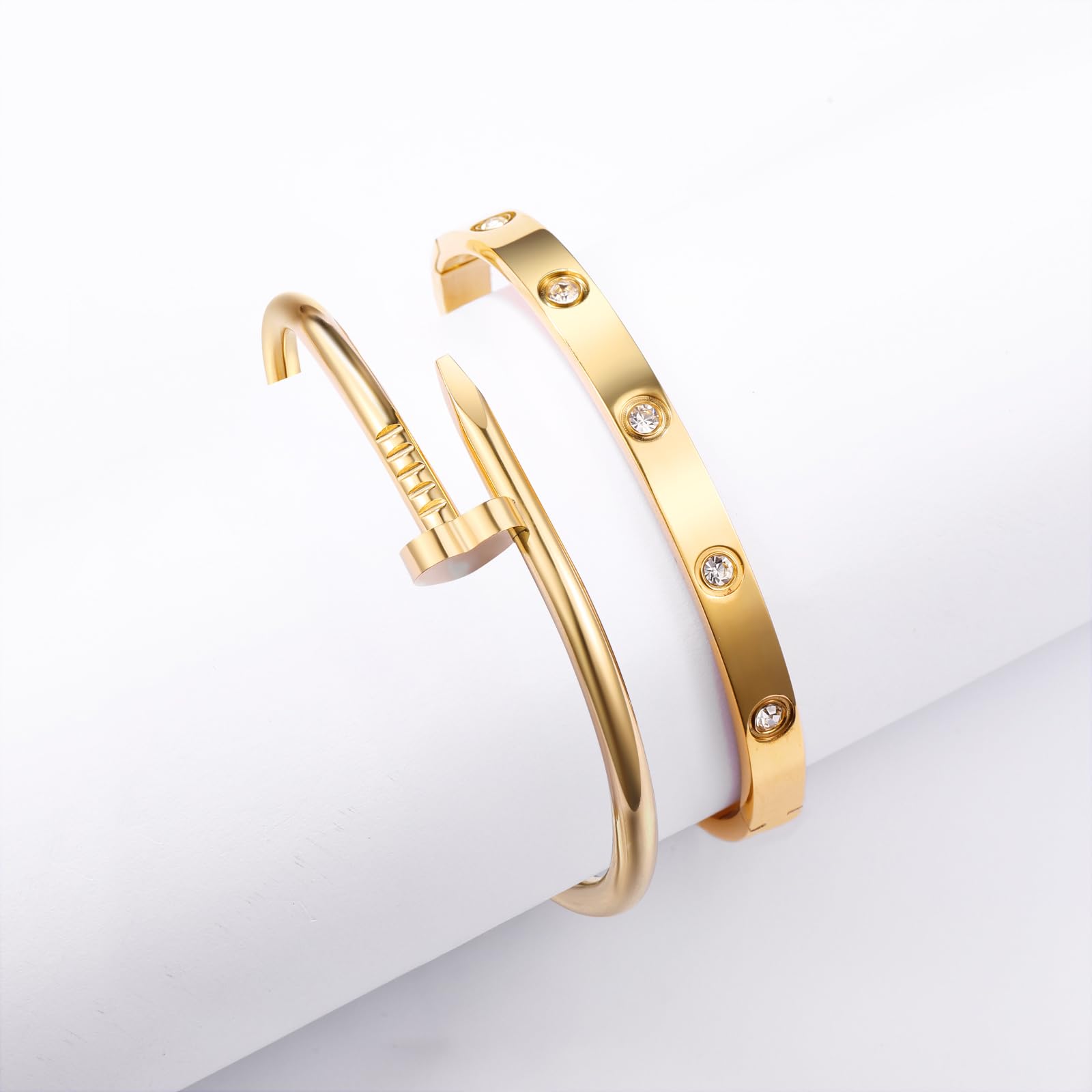 Bracelet jonc en acier inoxydable plaqué or 18 carats avec trèfle empilable pour l'amour bijoux tendance