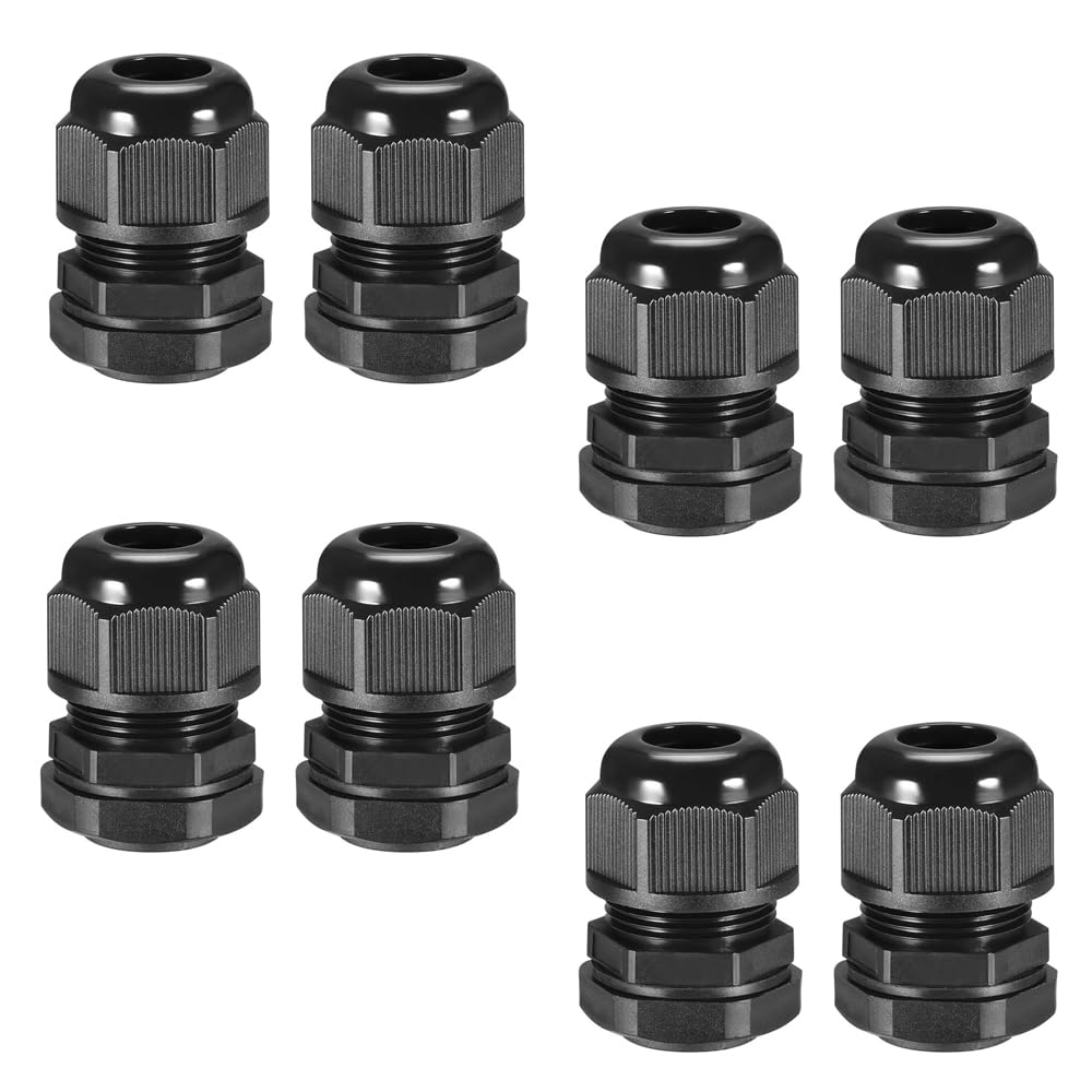 8PCS Cable Glands Waterproof IP68 Nylon Joint Adjustable 18-25mm Cable Glands Connector Cable Gland Joints Cables Locknut Black (PG29)