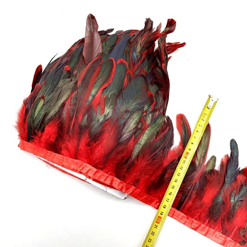 Garnitures de plumes de coq rouge 1m pour couture