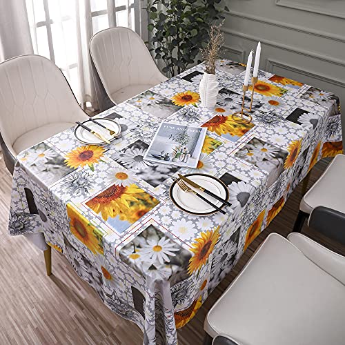 Image of Heavy Duty Vinyl Tablecloth with Flannel Backing Waterproof Oil-Proof Plastic Table Cloth Stain-Resistant Wipeable Rectangle or Square Table Cover for Indoor and Outdoor ( Sunflower, 60X84 Inch)