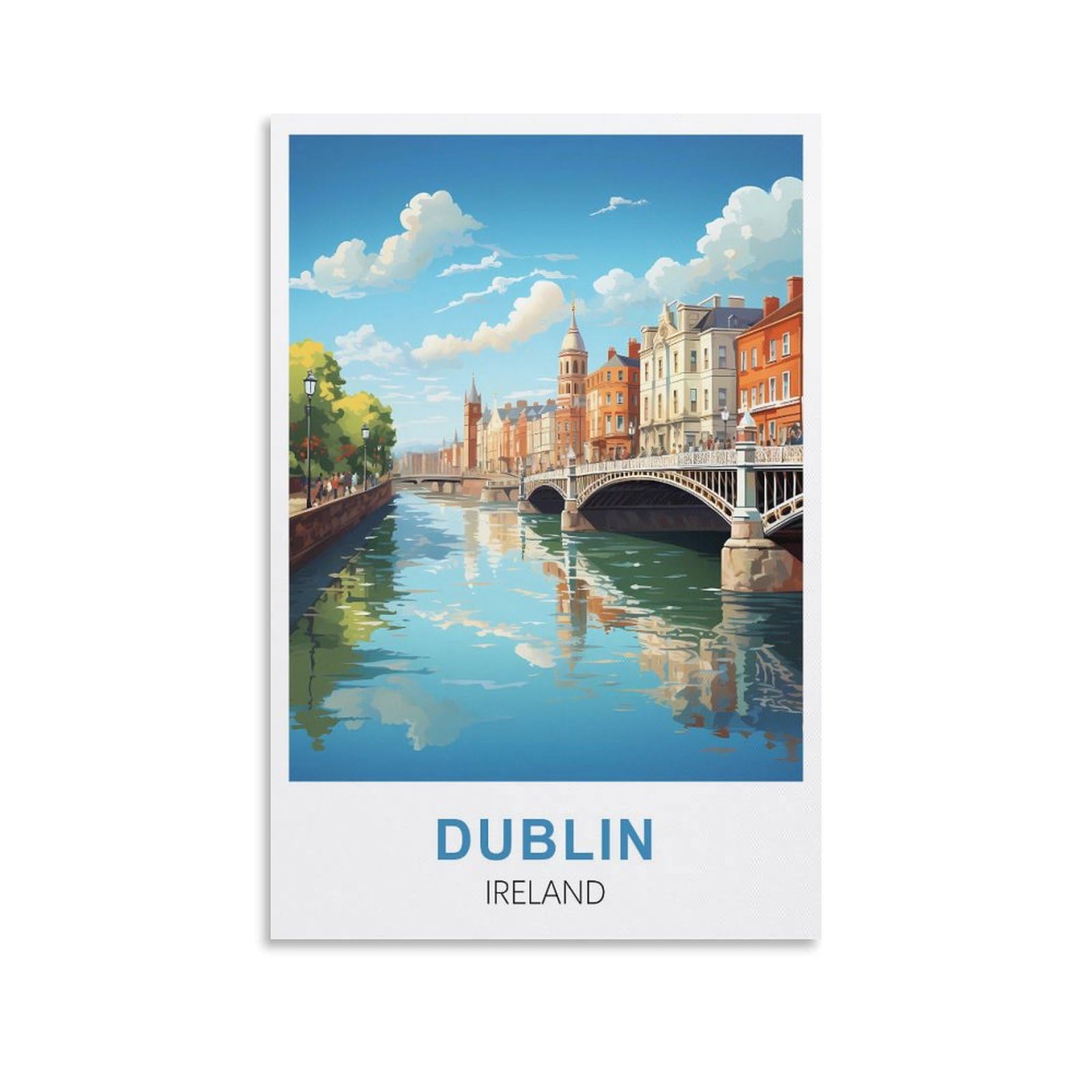 Wgmdoee Unframe-Style Dublin Ireland Vintage Travel Poster 16X24inch(40X60cm) Canvas Poster Living Room Wall Art Home Decor