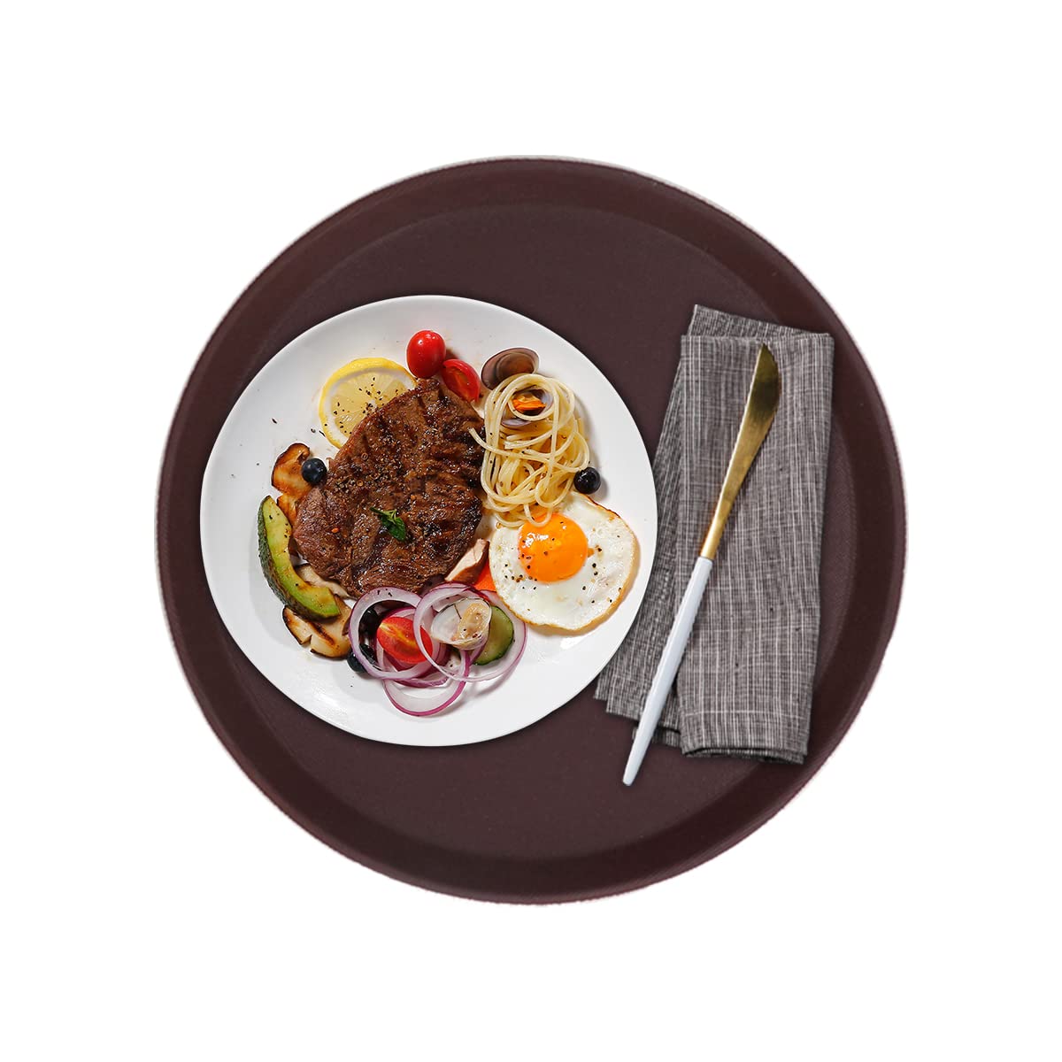 Buachois Serving Tray 40cm Large Round Non-Slip Food Tray Heat Resistant Butler Tray Sturdy Coffee Tea Breakfast Tray Dinner Serving Platters for Home Restaurant Hotel Cafe Bar(40cm)