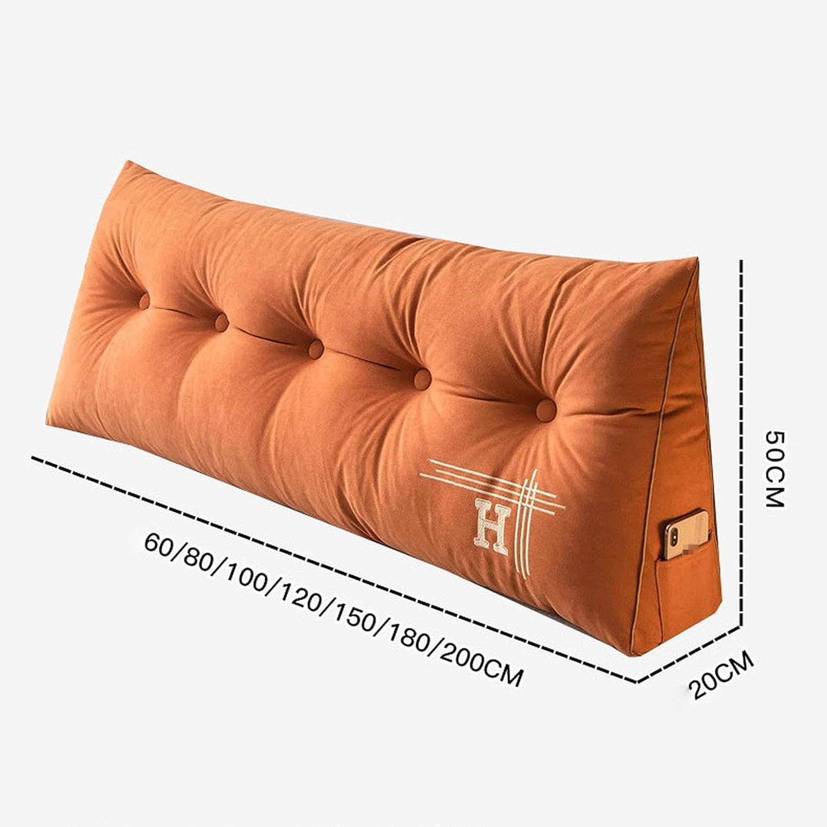Coussin Compensé Triangulaire Lin 80x50x20cm - Oreiller Lecture Et Dossier Canapé - Café