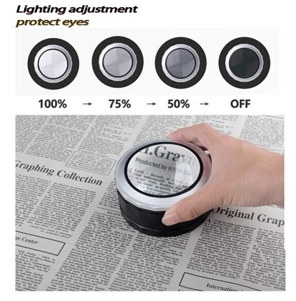 Lupe mit 3 LED-Leuchten, 5-fache Vergrößerung, handliche Leuchtlupe, superklar, leicht, für Bücher, Zeitungen, Landkarten, Münzen, Schmuck, Hobbys, modisch