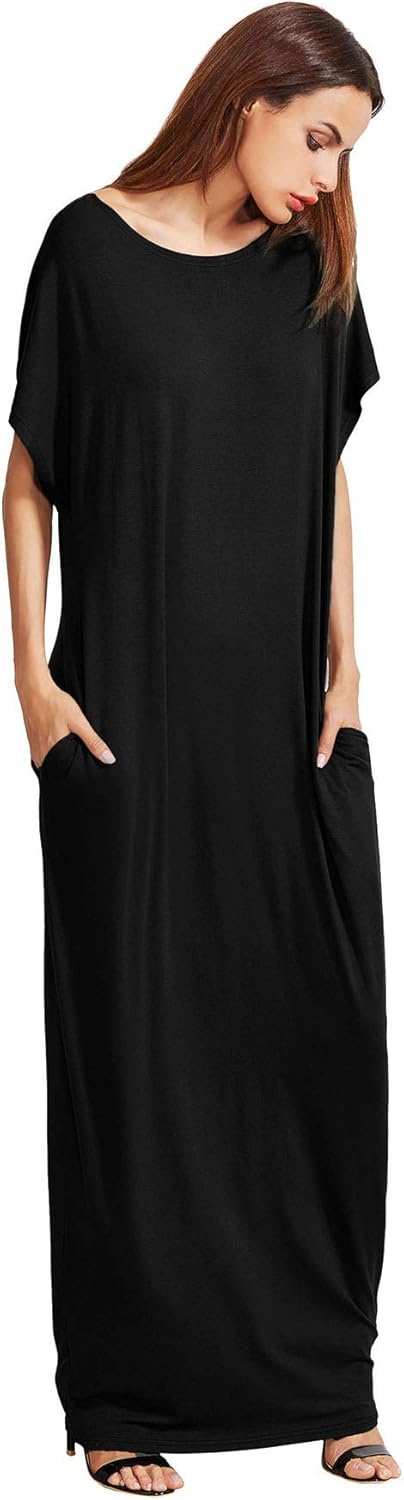 Verdusa Women's Short Sleeve Loose Long Maxi Lounge Dress with Pockets - Image 3