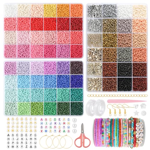 WHCPCYO 72 Farben Selber Machen Perlen für Armbänder 3 Kits, Perlen Set DIY zum Auffädeln mit Buchstaben für Weihnachten,Partys,Feiertag Halsketten Schmuckherstellungs Set