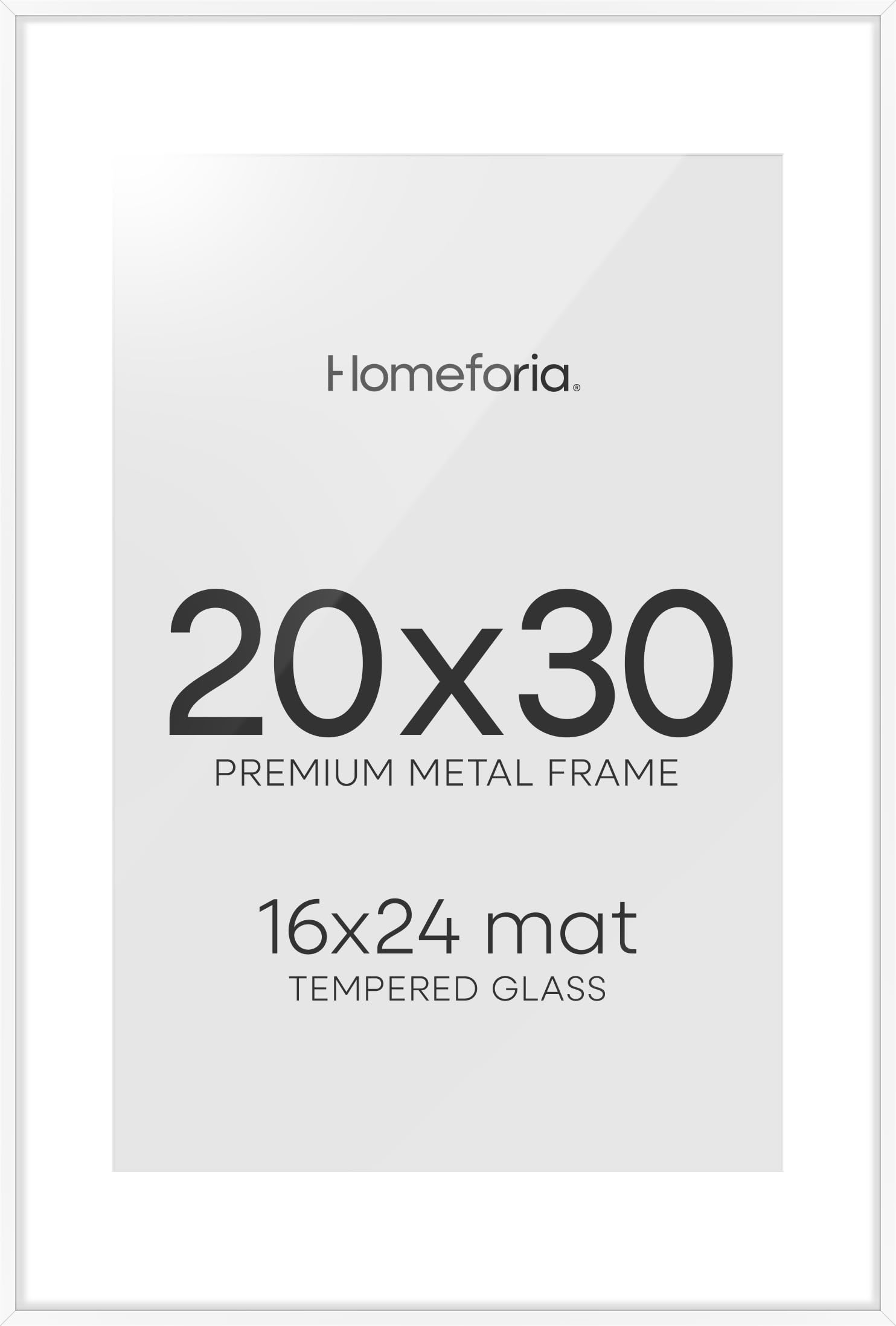 Homeforia 20x30 Poster Frame White, High End Metal 20 x 30 Picture Frames with Mat 16 by 24 inch Photo, 30x20 Large Frame for Wall, 20x30 Thin Frame Matted to 16x24, Tempered Glass, Wall Kit, Set of 1