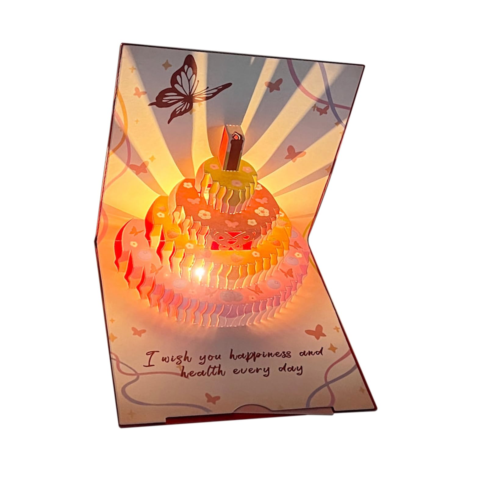 Buxuaaaa Musical and Light Up 3D Birthday Greeting Card with Popping Up Cake and Butterfly Pattern for Unique Party Celebration Celebration Card