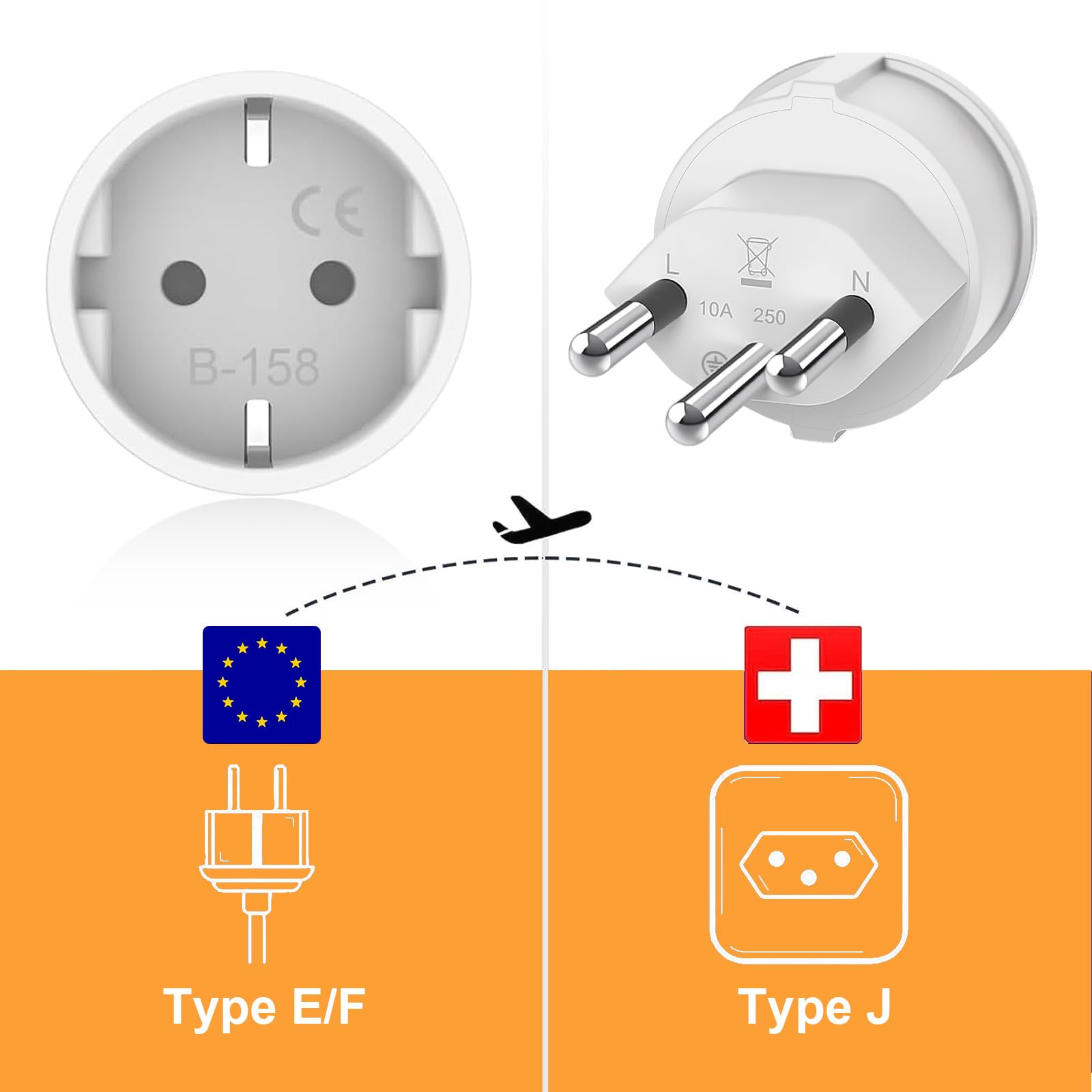 3 Pièces Adaptateur Prise Suisse Adaptateur France Suisse, 2 Broches Europe vers 3 Broches Type J, Adaptateur Voyage France vers Suisse Maldives, Rwanda, Liechtenstein