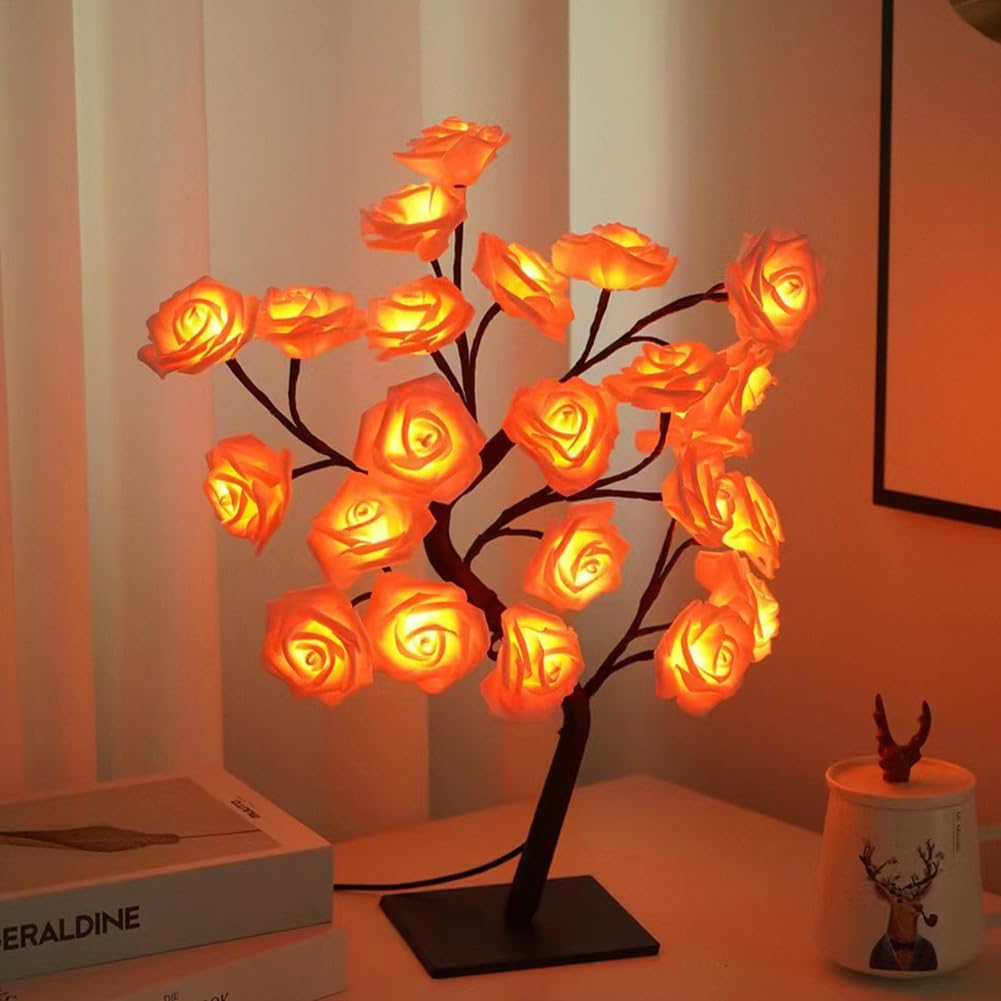 CutitiUU LED Rose Tree Table Lights Rose Flower Table Lamp,Roses Flower Tree Lamp,LED Desk Lamps Pink,USB Powered,for Mother's Father's Day Home Bedroom Valentines Christmas Day (Pink) — image 1
