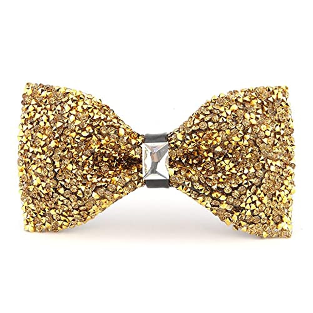 Sparkle Rhinestone Bow Ties for Men, Pre-Tied Diamond Sequin Bowtie with Adjustable Length, Jewel Bow Tie, Party Banquet Wedding Bow Tie, Suitable for Tuxedo Dress Shirts (Gold)