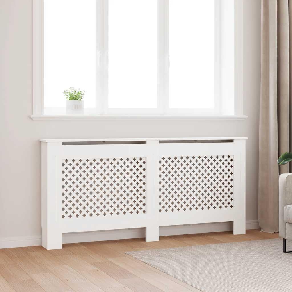 Cubierta para radiador, color blanco, 172 x 19 x 81,5 cm, tablero DM con diseño moderno, duradero y resistente, ideal para sala de estar, ofrece espacio adicional para decoraciones y fácil