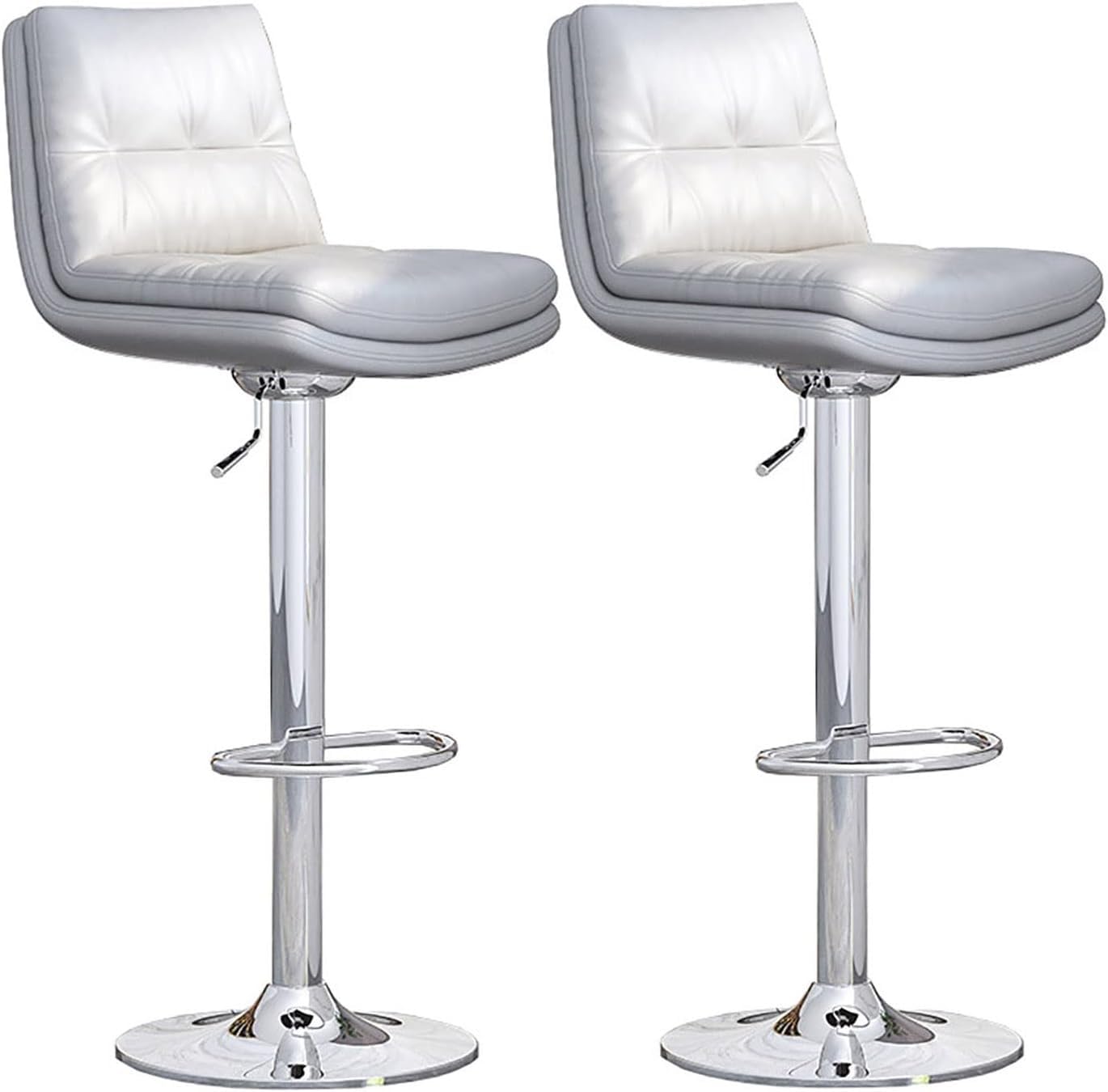 IUokLU Modern Adjustable PU Leather Counter Stools with Backrest Swivel Metal Bar Chairs for Kitchen Island High Breakfast High Stool(Light Grey-H65cm)