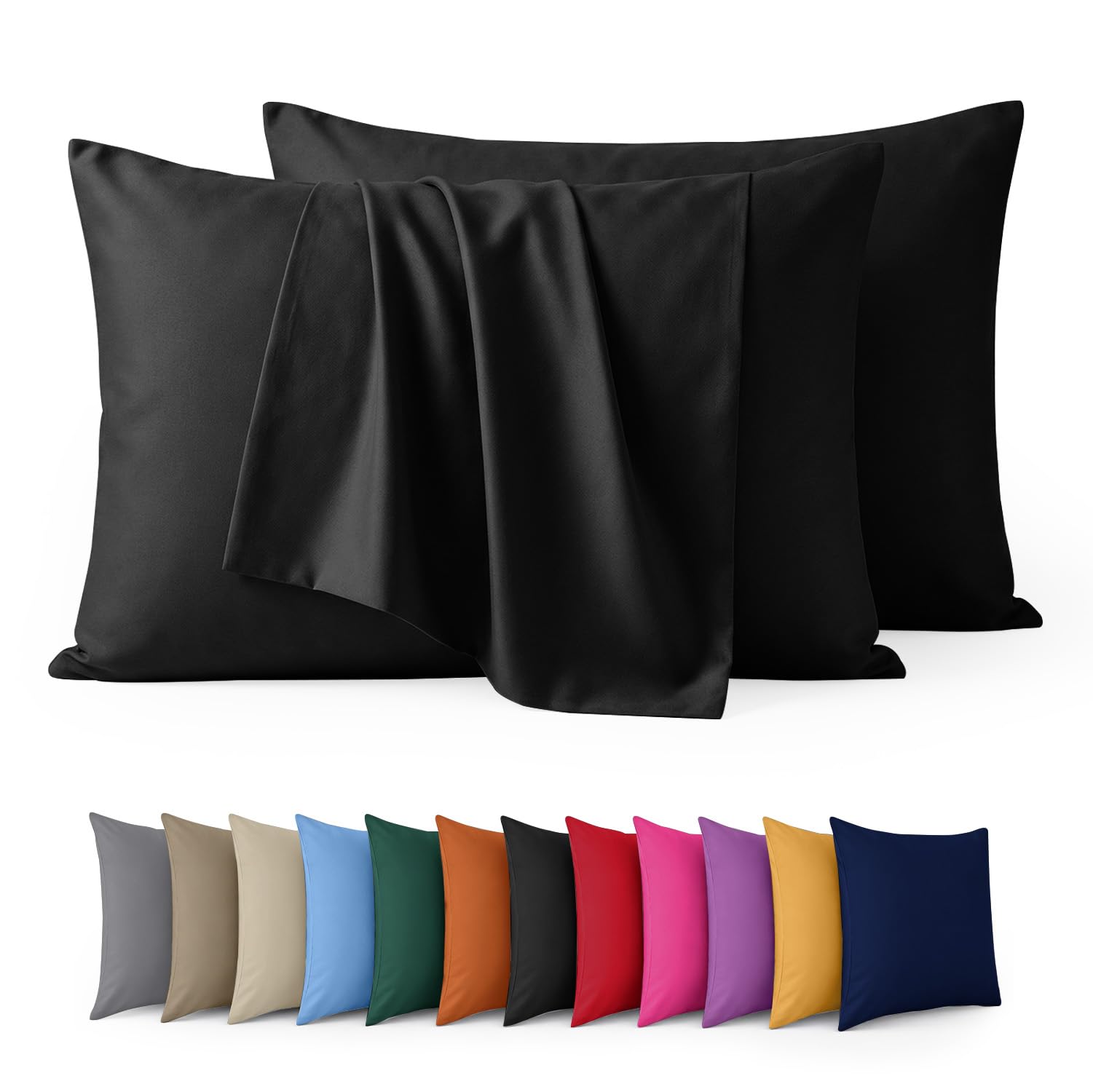 Aspire Homeware Black Pillow Cases 2 Pack – 100% Brushed Microfiber Pillowcases Super Soft Envelope Closure Pillow Cover (50X75cm)