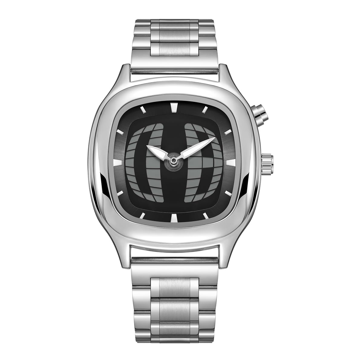 Ostark Pintime - Orologio al quarzo alla moda, senza numeri, casco e cinturino in lega, chiusura a bottone nascosto, vetro, impermeabile, accessorio di tendenza per ragazzi e adulti, nero