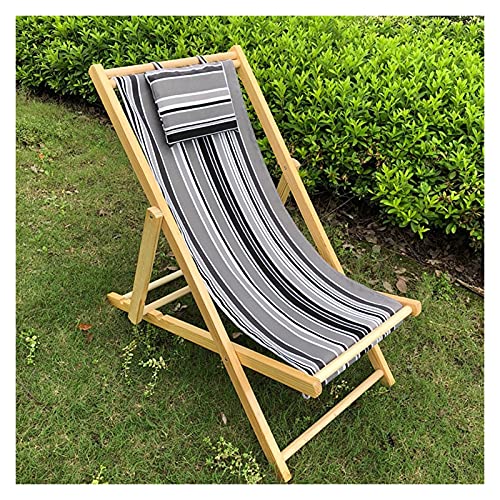 Silla plegable de madera ajustable, tumbona portátil para exteriores con rayas, lona para playa, patio, reclinable, ideal para relajarse y tomar el sol (rojo)