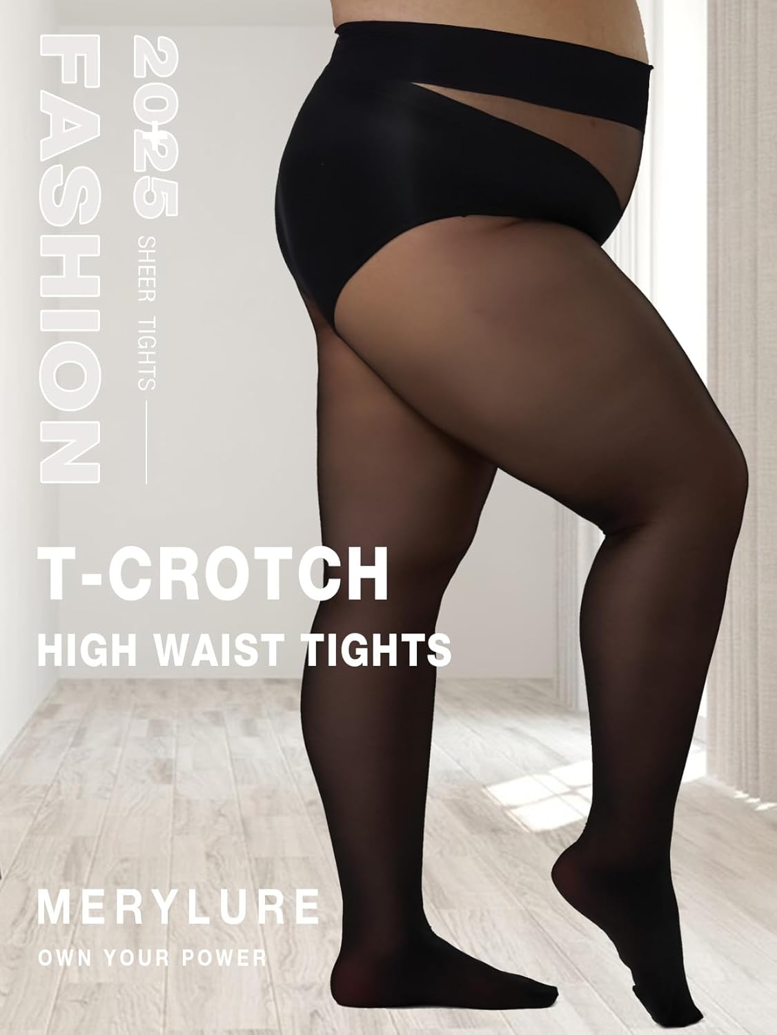 MERYLURE 2 Pack Plus Size High Waist Sheer Black Tights for Women, 20D Thin T-Crotch Pantyhose Sheer to Waist Stockings - Image 2