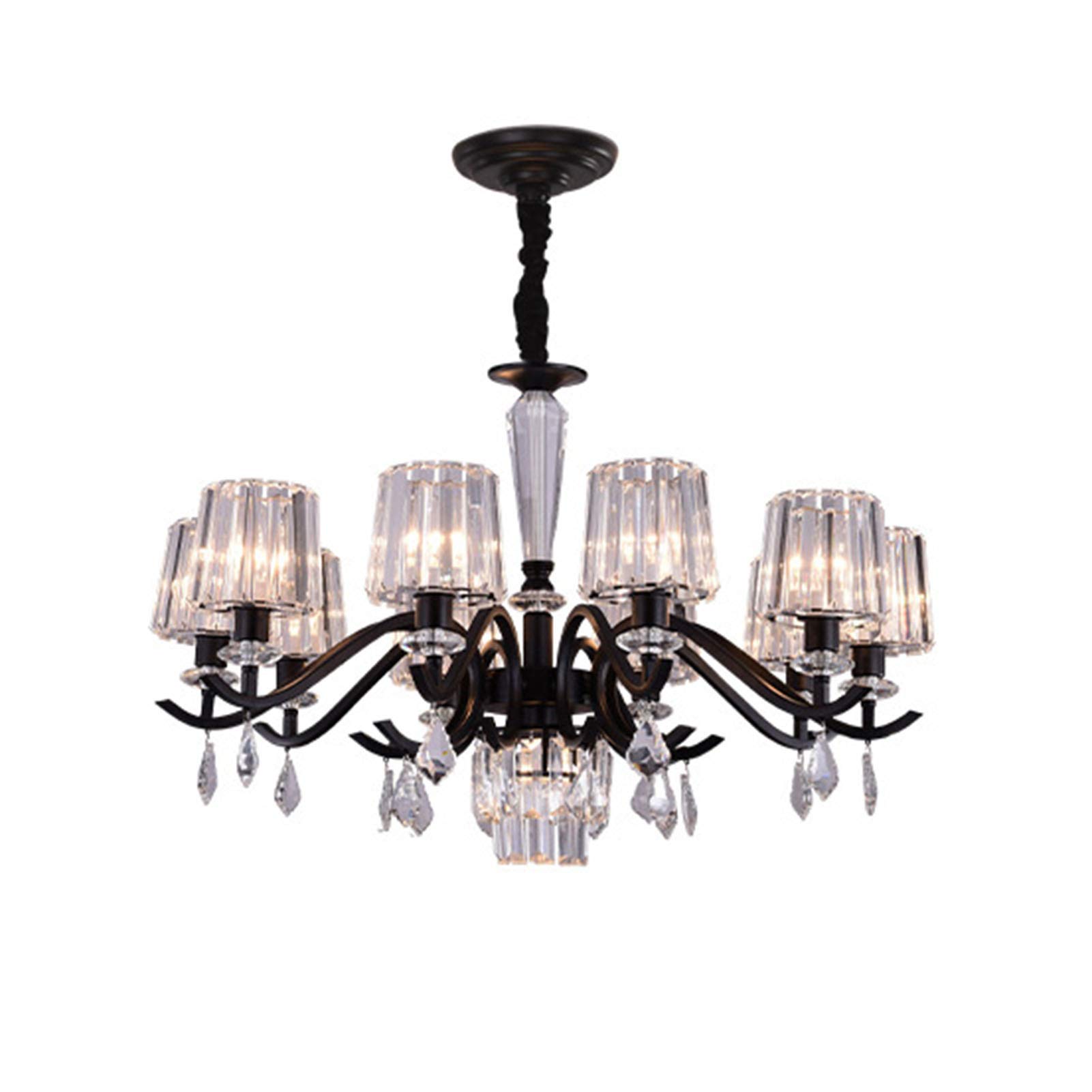 CZYLJLK E14 Semi Flush Mount Ceiling Light Luxurious Industrial Iron During Lights For Living Room Dining Bedroom,Modern Simple Crystal -Black. 11t