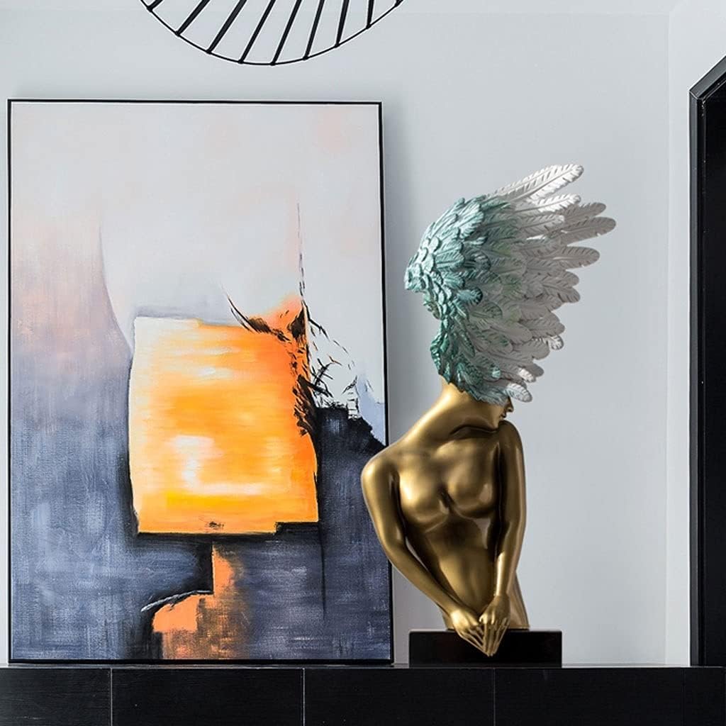 UNNS Desktop Figurines Unique Redemption Angel Garden Statue Angel Wings Sculpture Home Art Decoration Made of Marble Material for Home Or Garden Display Home Decor Statues (Color : A)