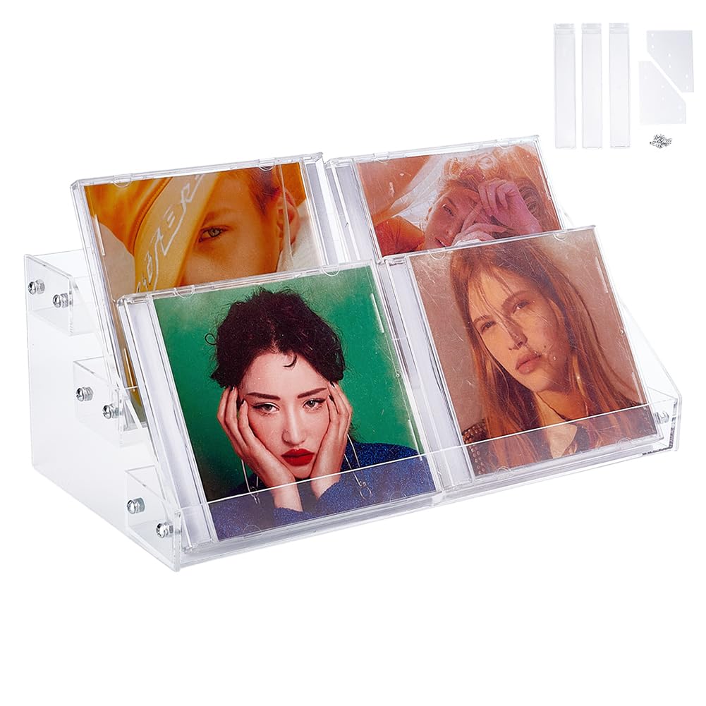 Organisateur de rangement pour CD à 3 couches - Organiseur de vernis à ongles - Acrylique - Rangement cosmétique - Pour boîtiers DVD - Présentoir à bijoux