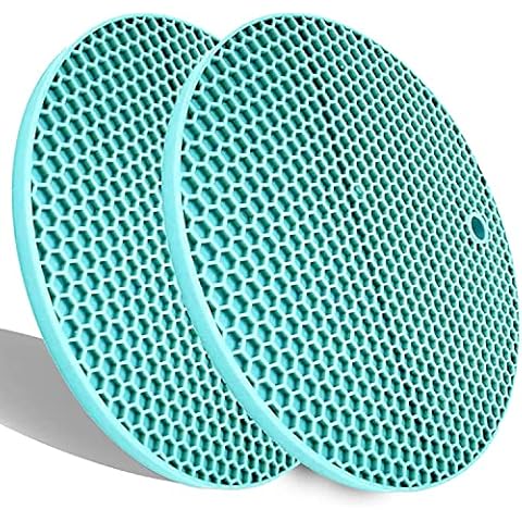 LogHog Extra Thick Silicone Trivets Set of 2,Round Honeycomb Nonslip Pot Holder and Oven Mitts Rubber Hot Pads for Countertop,Multi-Purpose,Flexible Mats Heat Resistant Up to 464°F(2 x Teal) Cover