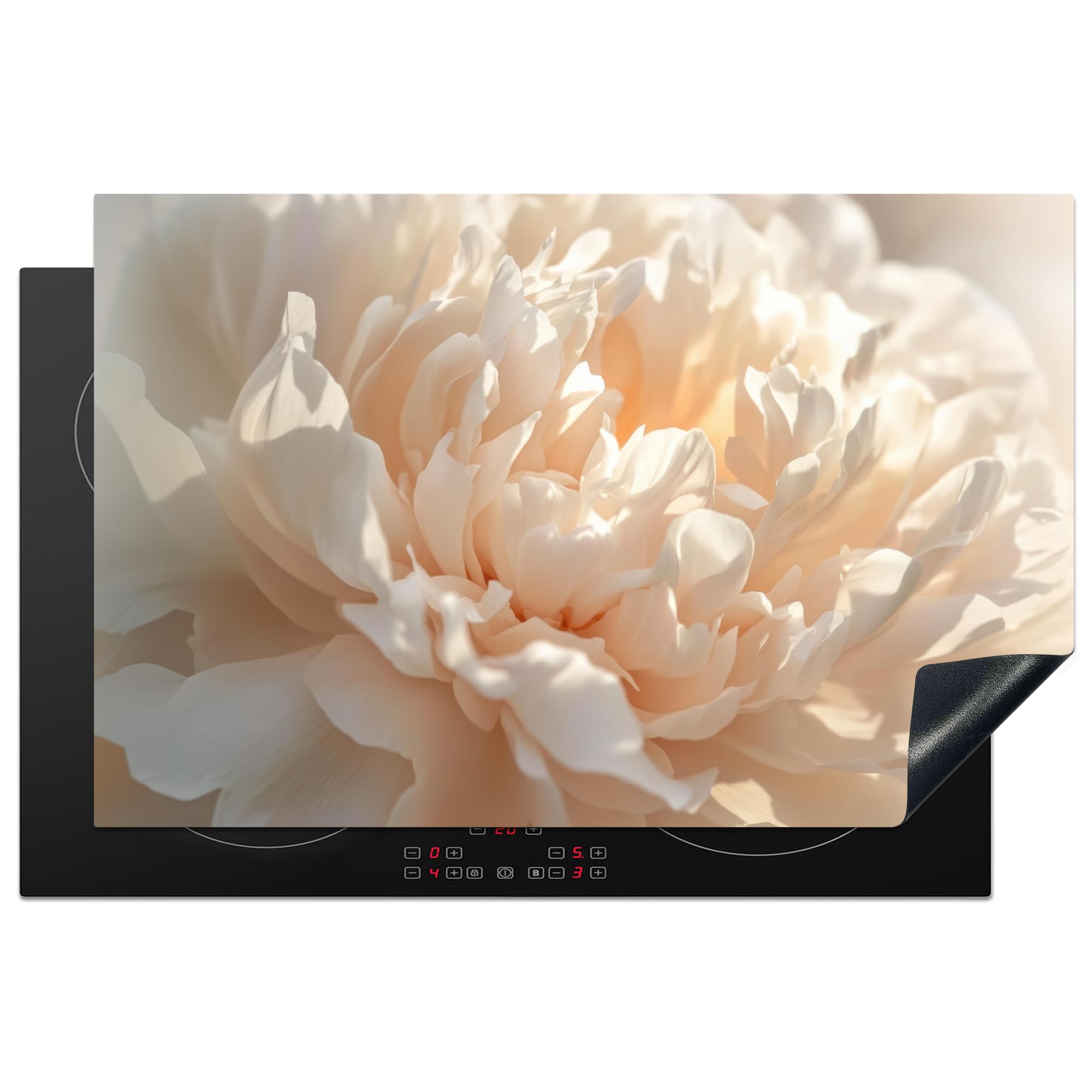 KitchenYeah© Induction Hob Protector Mat 20.8"x32.1" / 81.6x52.7 cm Cooker Top Protectors Cover Ceramic Covers Electric Hobs Vinyl Close Up - Peony - Light Pink