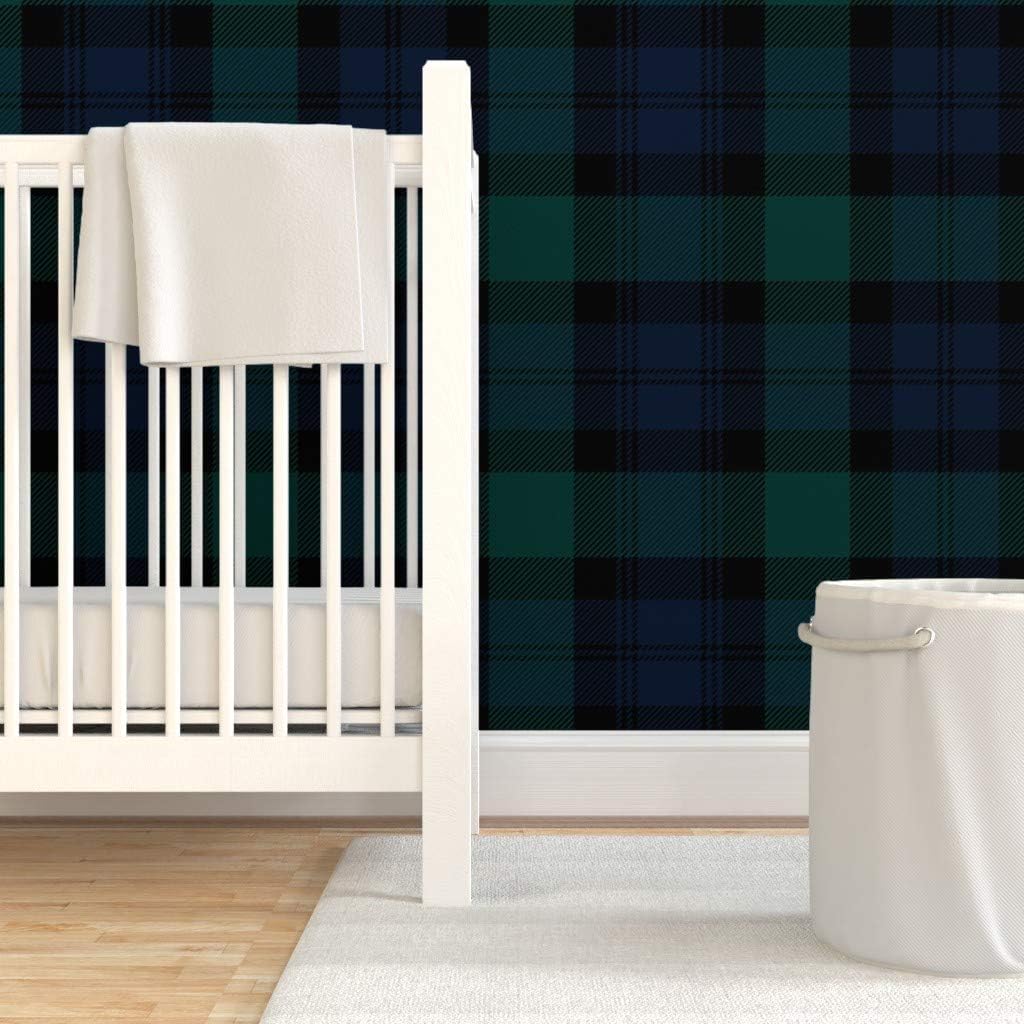 Peel & Stick Wallpaper Swatch - Dark Tartan Traditional Plaid Large Scale Green Classic Black Custom Removable Wallpaper by Spoonflower
