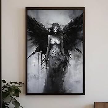 Amazon.co.jp: エンジェルウォールアートキャンバス 白黒 天使の羽