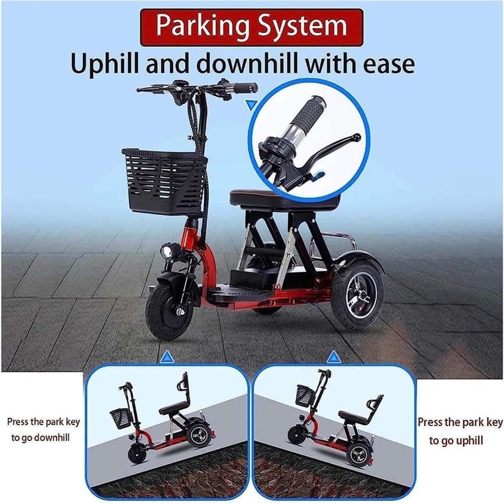 Scooter De Movilidad De Viaje Ligero, Scooters De Movilidad De Viaje De 3 Ruedas, Scooter De Movilidad Plegable, con Cargador Y Cesta, Apto para Personas Mayores,20a,8inch