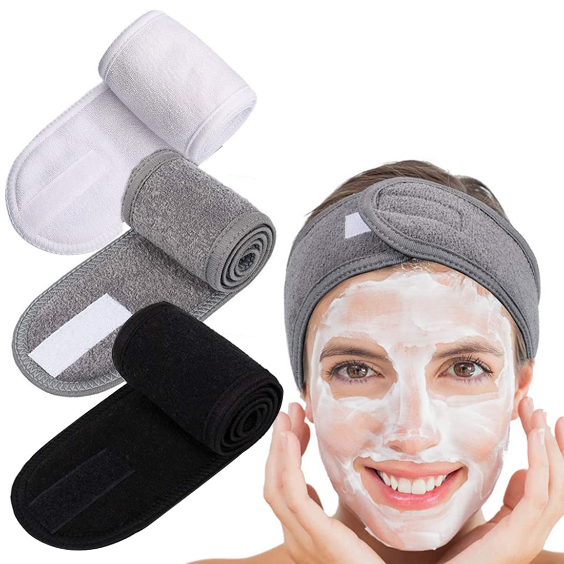 DULSPUE diadema maquillaje,cinta pelo maquillaje mujer,cinta pelo mujer,Lavado de cara Maquillaje Turbante Deportes Sudor Absorber Antideslizantes Cintas para la cabeza de yoga (3 piezas)