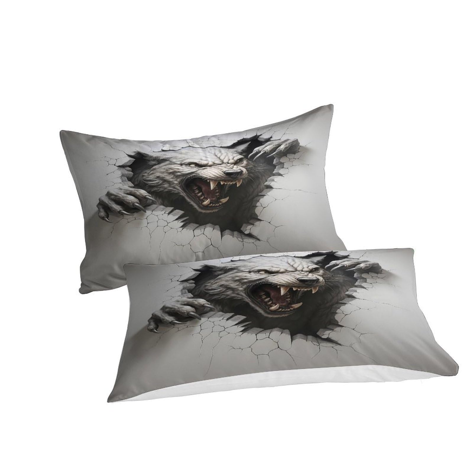 Grauer Wolf 3-teiliges Reines Polyester 3D Wandbild Stil Bettbezugset, Versteckter Reißverschluss, Für Kleinkinder, Babysicher & Gifffrei, Pflegeleicht King（220x240cm）
