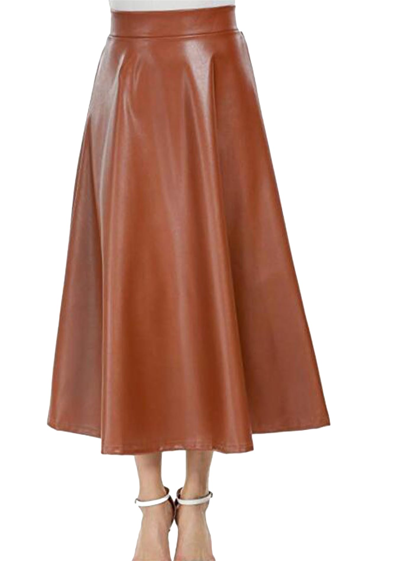 FLITAY Faux Leather Swing Maxi Skirts for Women High Waist Classical A-Line Skirt Stylish Going Out Casual Skirt