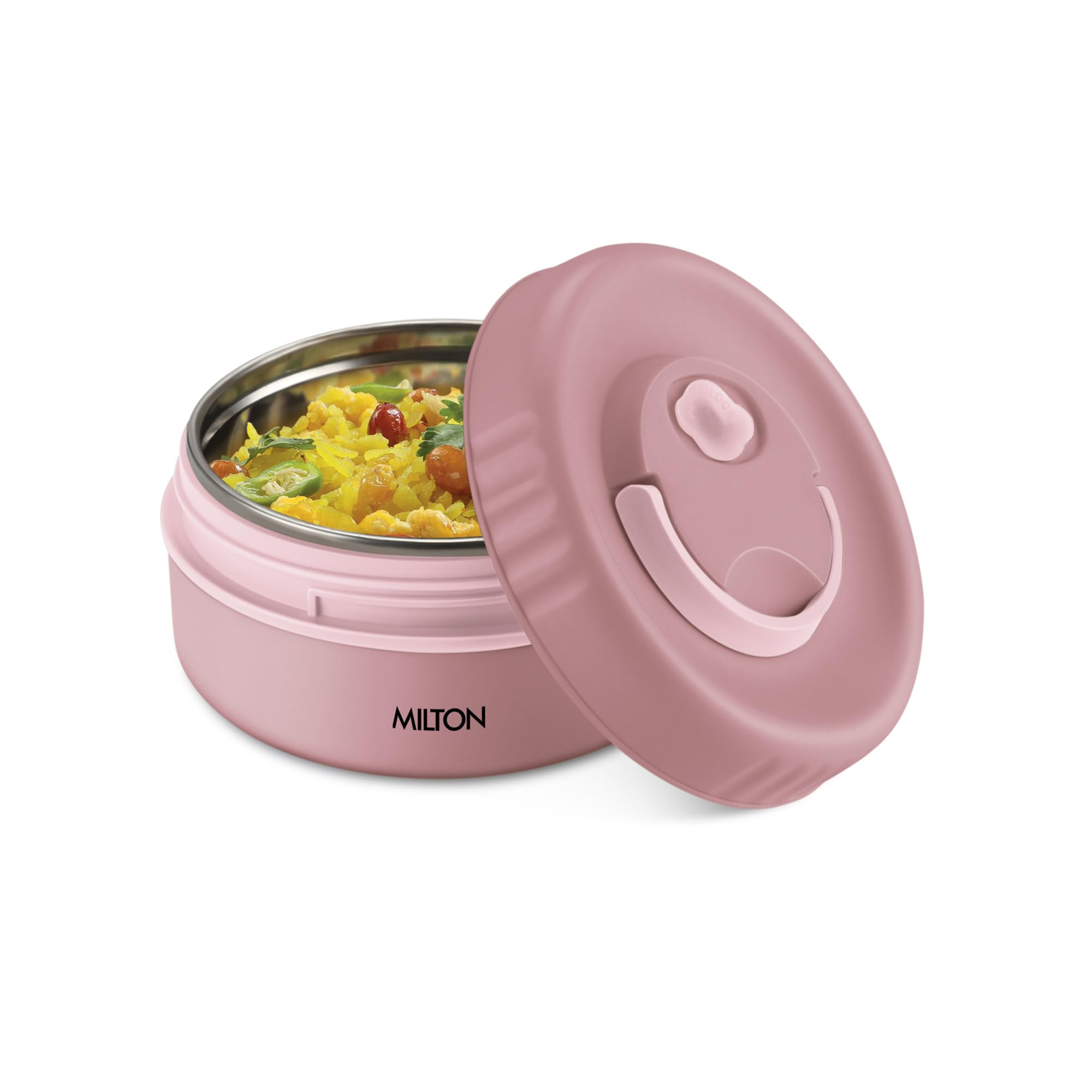 MILTON Snack Box Small I Inner Steel, PU Insulated 350 ml I Leak Proof with Air Vent I Lunch Box for Office Use, School I Pink