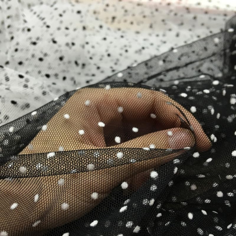 2/5/10 Yards-150 cm Breite Schwarz Weiß Flocked Dot Mesh Tüll Stoff Brautkleid Hochzeit Dekoration Mädchen Netz Rock Stoff